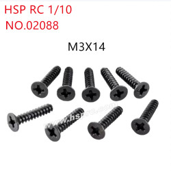 HSP 1/10 RC Car Parts Flat head self-tapping screws M3x14mm 02088