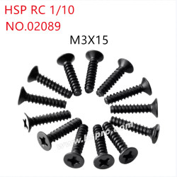 HSP 1/10 RC Car Parts Flat head self-tapping screws M3x15mm 02089
