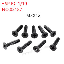 HSP 1/10 RC Car Parts Flat head self-tapping screws M3x12mm 02187